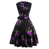 Damen Vintage Kleid Sommer Drucken Big Schößchen Lila