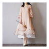 Mori Girl Silk Cotton Plate Button Dress  pink  M