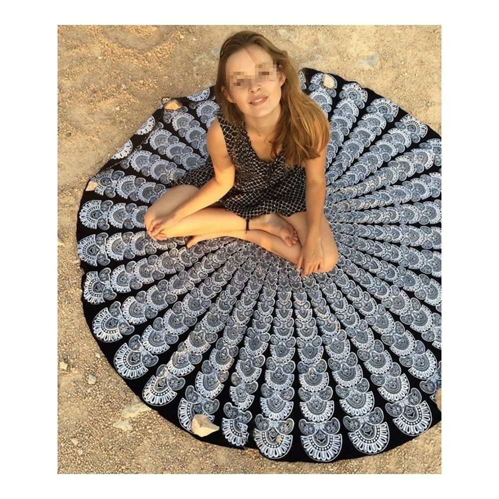 Round Tassel Knitted Beach Towel Lantern Towel Chiffon    black