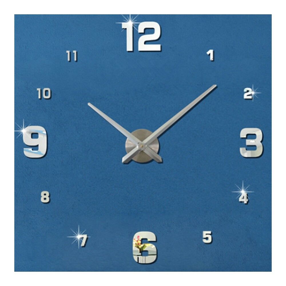 Acrylic Wall Clock DIY Digit Mirror Living Room   silver