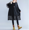 Mode Überdimensional Häkel Spitzen Rand Tunika Langes Kleid Schwarz oder Grün