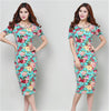 Hot Women Floral Print Slim Dress Bandage Bodycon Stretch Mini Pencil Dress