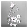 Mirror Wall Clock Living Room 3D Butterfly Flower