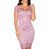 Woman Sleeveless Skinny Skirt Boat Neck Embroidered Lace Dress