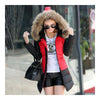 Woman Contrast Collar Fur Collar Middle Long Cotton Coat   red