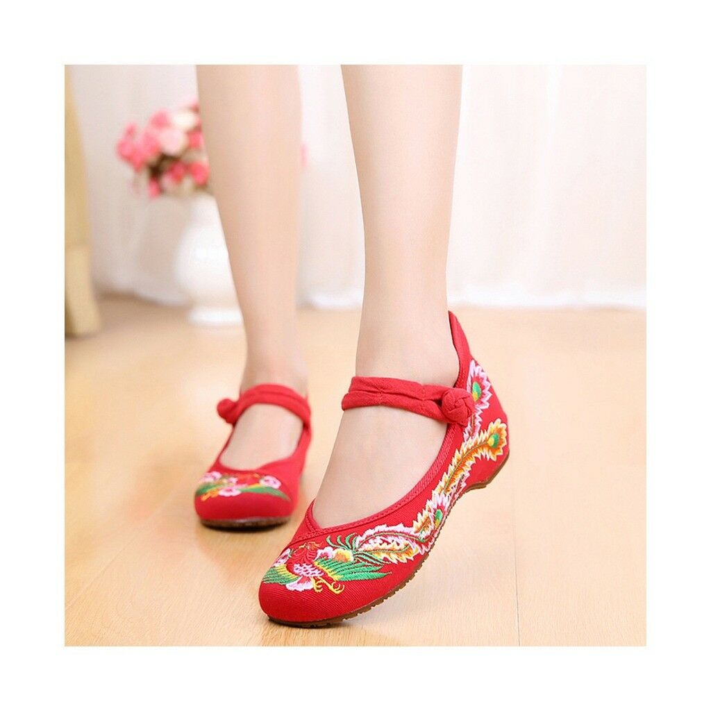 Colorful Phoenix Old Beijing Embroidered Cloth Shoes Woman National Style Square