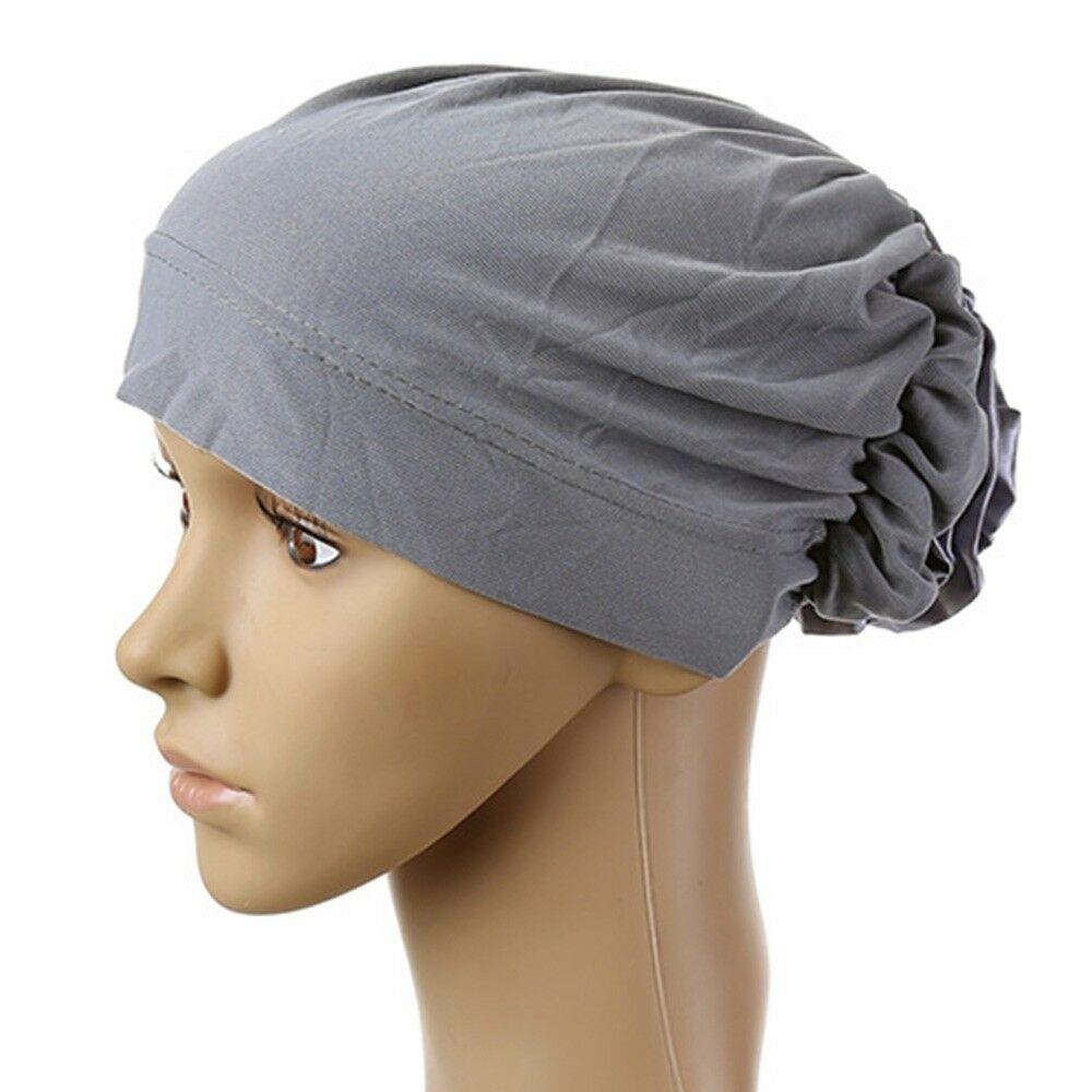 Muslim Scarf Kerchief Hat Flower Casual   grey