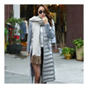 Hiver Milieu Long Mousseline Col Montant Velours Fin Coton Manteau Gris