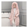Real Fox Fur Collar Middle Long Down Coat Woman   pink