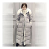 Down Coat Woman Long Thick Slim Fox Fur Collar Warm   grey