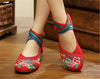 Chinese Embroidered Floral Shoes Women Ballerina Mary Jane Flat Ballet Cotton Lo