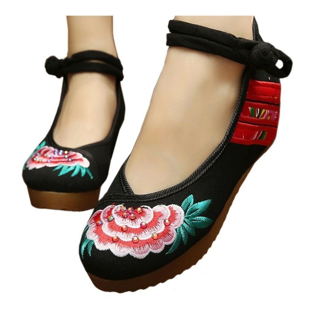 Old Beijing Cloth Shoes National Style Embroidered Thin Shoes   black