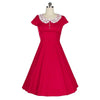 Damen Sommer Spitze Groß Schößchen Einfarbig Sexy Ballonkleid Rot