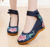 Vintage Chinesisch Ethnische Stickerei Hoher Absatz Aufzug Tanz Schuhe Hibiskus
