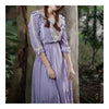 Mercerizado Algodón Bordado Manualidades Vintage Vestido Largo Violeta S