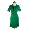 Ol Solide Col Épissure Jupe Plissée Robe Vert