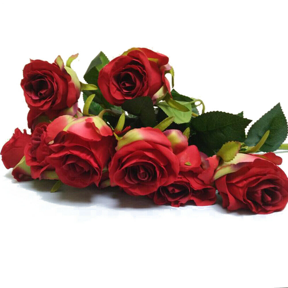 10pcs European Style Vivid Bridal Wedding Artifical Flowers rose Bouquet