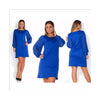 Spring Lantern Sleeve Pure Color Round Collar Dress Fat MM Big Size Woman Attire   blue - Mega Save Wholesale & Retail - 1