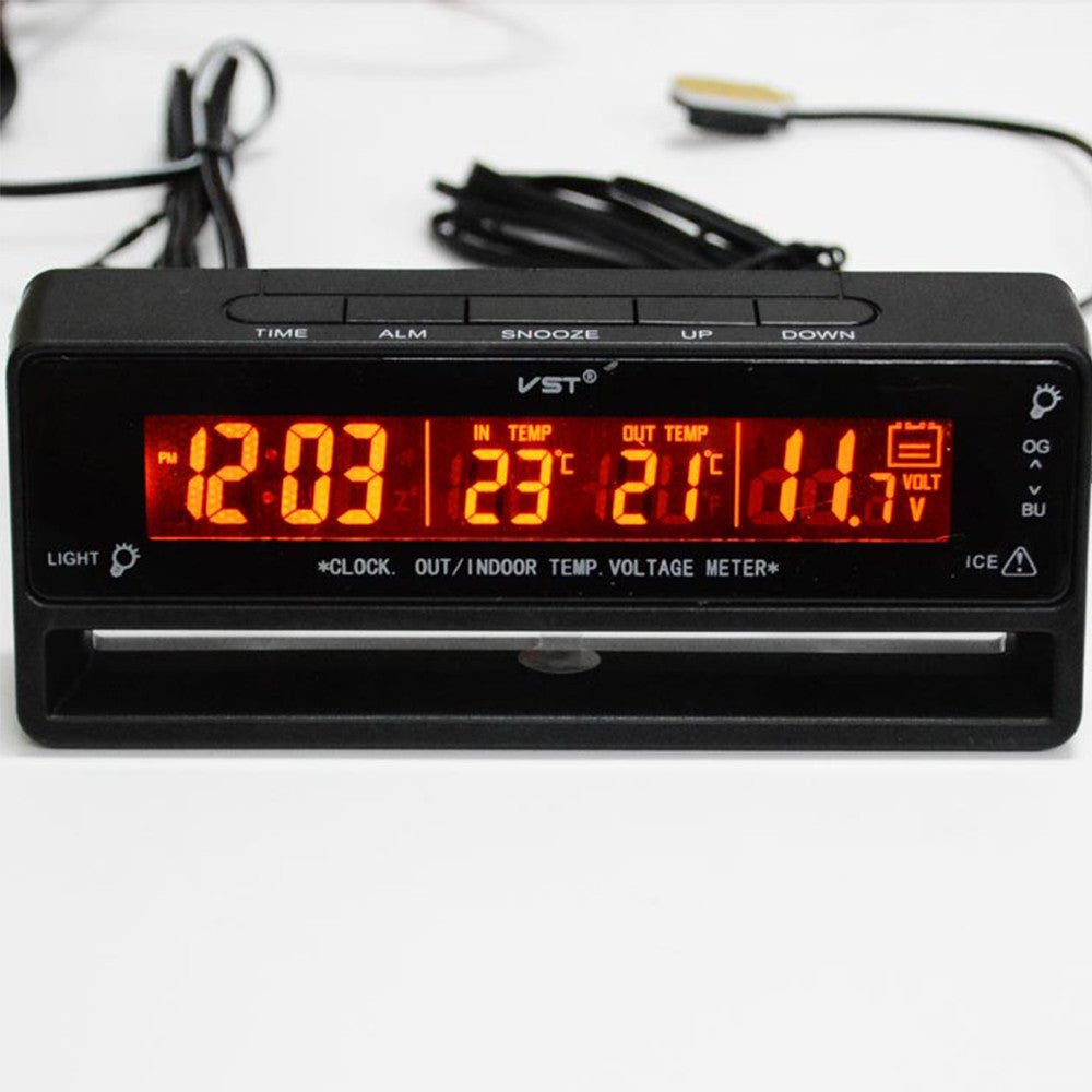Automotive Indoor Outdoor Thermometer Car Voltage Meter Car Clock Thermoneter Ice Alert - Mega Save Wholesale & Retail - 1
