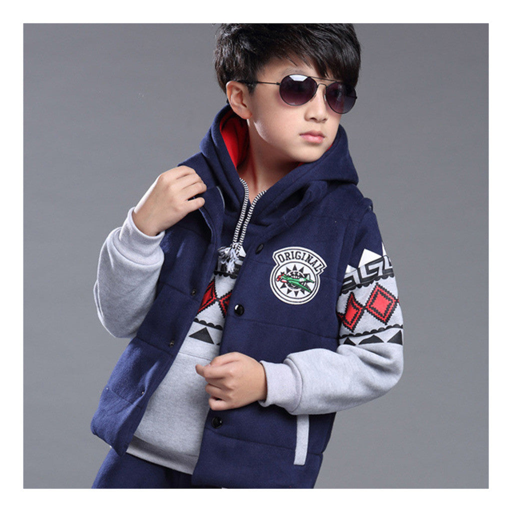 Korean and cashmere Hoodie sweater boy Adidas thickening three piece Grey - Mega Save Wholesale & Retail - 1