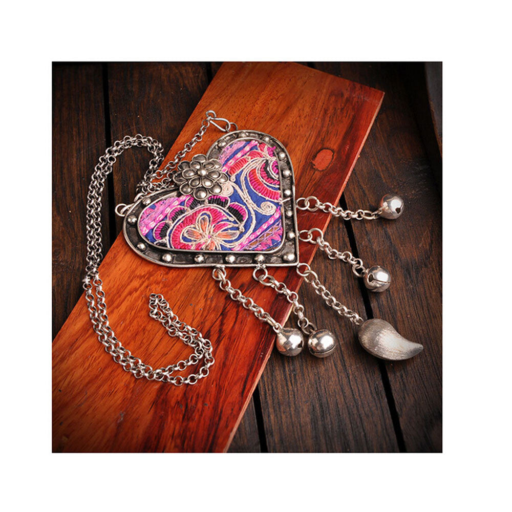 National Embroidery Miao Silver Pendant Old Miao Embroidery Manual Vintage Oranment Necklace Pendant Heart Shape - Mega Save Wholesale & Retail - 3