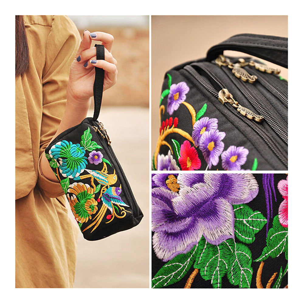 National Style Miao Embroidery Bulk Three Rows Zipper Small Bag Coin Case Mobile Phone Bag - Mega Save Wholesale & Retail - 3
