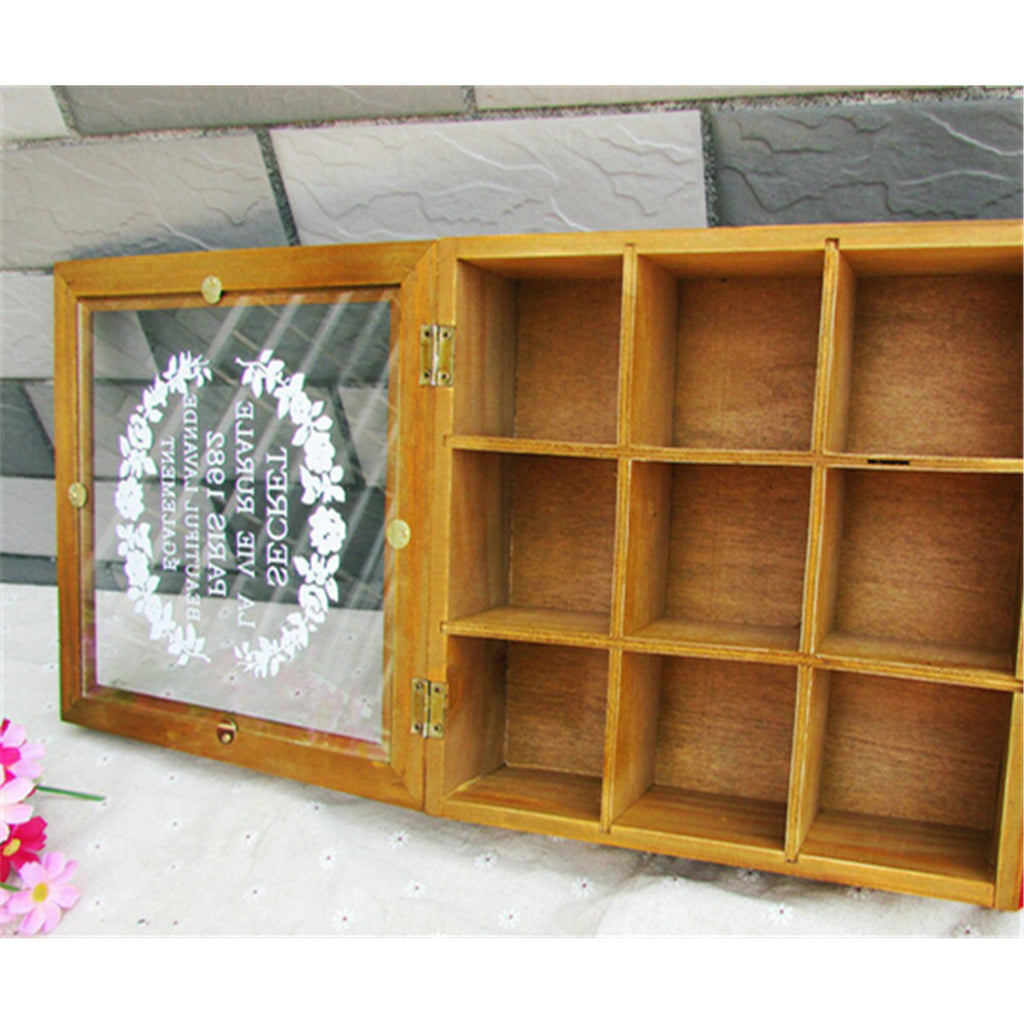 Zakka Retro Vintage 9 Cabinets Jewelry Storage Wooden Box Clear Cover    Yellow Heart - Mega Save Wholesale & Retail - 4