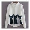 Lapel 3 Cats Long Sleeve All-match Pullover Shirt  S - Mega Save Wholesale & Retail - 1