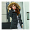 Slim Detachable Fur Collar Down Coat Woman Middle Long   black   M - Mega Save Wholesale & Retail - 1