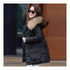 Winter Woman Fur Collar Down Coat Middle Long Warm   black   S - Mega Save Wholesale & Retail - 3