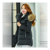Slim Detachable Fur Collar Down Coat Woman Middle Long   black   M - Mega Save Wholesale & Retail - 2