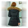 Slim Detachable Fur Collar Down Coat Woman Middle Long   black   M - Mega Save Wholesale & Retail - 3