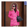Winter Woman Fur Collar Down Coat Middle Long Warm   rose red   S - Mega Save Wholesale & Retail - 1