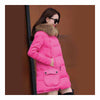 Winter Woman Fur Collar Down Coat Middle Long Warm   rose red   S - Mega Save Wholesale & Retail - 2