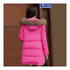 Winter Woman Fur Collar Down Coat Middle Long Warm   rose red   S - Mega Save Wholesale & Retail - 3