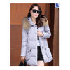 Winter Woman Fur Collar Down Coat Middle Long Warm   light grey   S - Mega Save Wholesale & Retail - 1