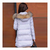 Winter Woman Fur Collar Down Coat Middle Long Warm   light grey   S - Mega Save Wholesale & Retail - 2