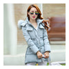 Slim Detachable Fur Collar Down Coat Woman Middle Long   blue   M - Mega Save Wholesale & Retail - 1