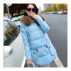 Winter Woman Fur Collar Down Coat Middle Long Warm   light blue   S - Mega Save Wholesale & Retail - 1