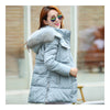 Slim Detachable Fur Collar Down Coat Woman Middle Long   blue   M - Mega Save Wholesale & Retail - 2