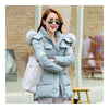 Slim Detachable Fur Collar Down Coat Woman Middle Long   blue   M - Mega Save Wholesale & Retail - 3