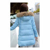 Winter Woman Fur Collar Down Coat Middle Long Warm   light blue   S - Mega Save Wholesale & Retail - 3