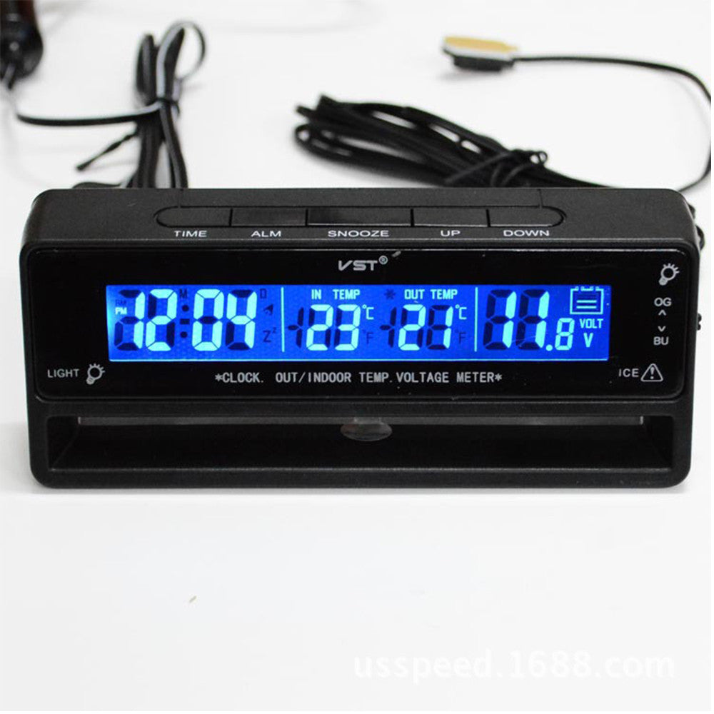 Automotive Indoor Outdoor Thermometer Car Voltage Meter Car Clock Thermoneter Ice Alert - Mega Save Wholesale & Retail - 4