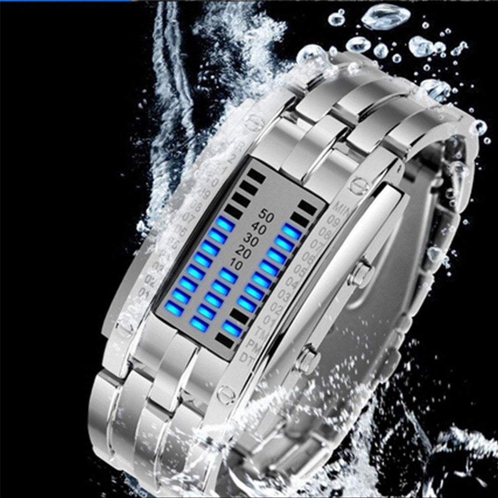 Deep Waterproof Creative Date Digital LED Luminous steel Men Women Bracelet Fashion Chic Watch Silver Men - Mega Save Wholesale & Retail - 3