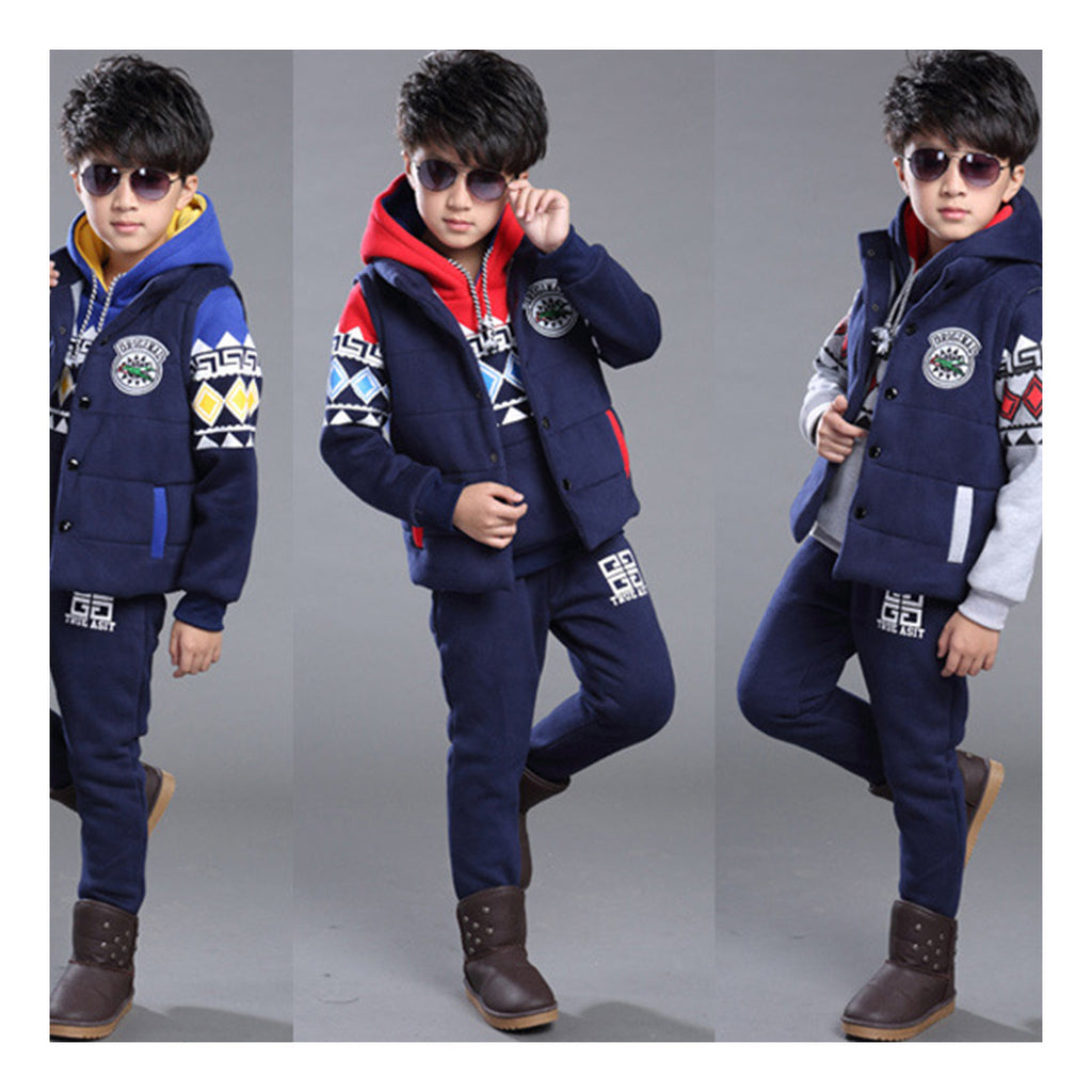 Korean and cashmere Hoodie sweater boy Adidas thickening three piece Blue - Mega Save Wholesale & Retail - 3