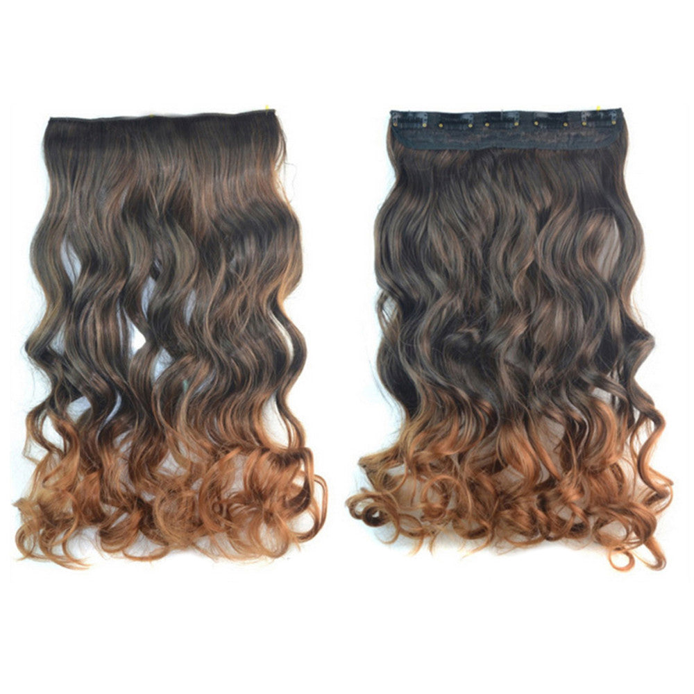 Hair Extension Gradient Ramp Wave Curled Wig     natural black light brown 5C2-2T30#