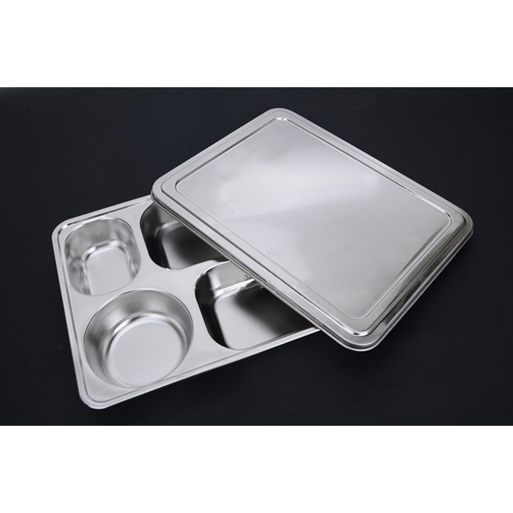 Deepen thick stainless steel plate snack square stainless steel sub-grid covered five grid fourfold rice dish lunch boxes free shipping  5 Grid + Stainless steel lid - Mega Save Wholesale & Retail