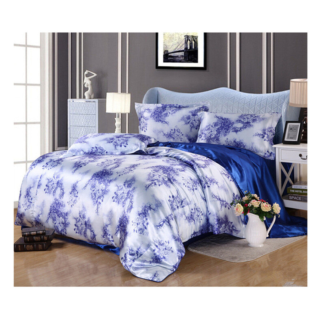 Silk King Queen Double Size Silk Duvet Quilt Cover Sets Bedding Cover Set 1.5M/1.8M Bed 10 - Mega Save Wholesale & Retail