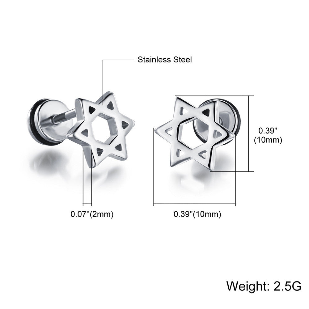 Men's titanium steel plating gold earrings personalized earrings simple hollow hexagram birthday gift GE309    BLACK - Mega Save Wholesale & Retail - 5