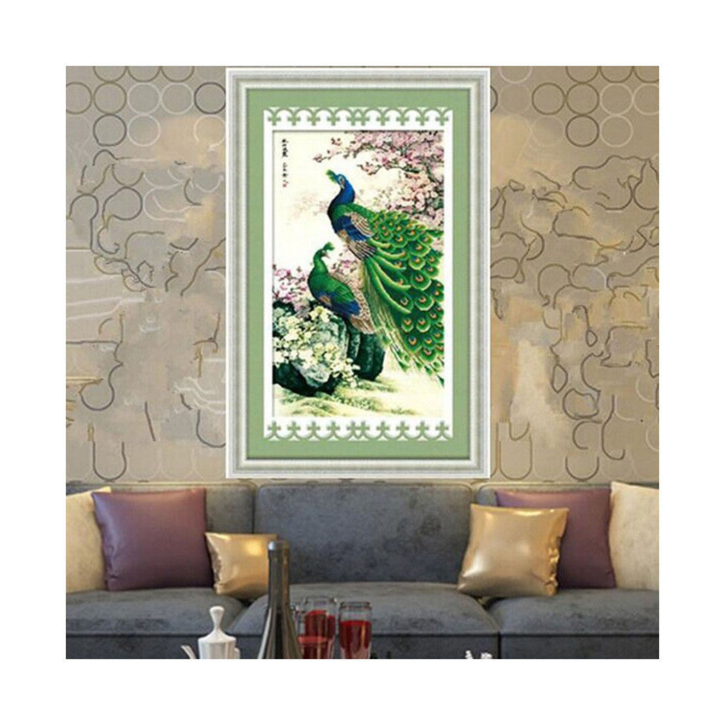 5D DIY Diamond Painting Diamond Paste Peacock Green Feather with Dew - Mega Save Wholesale & Retail